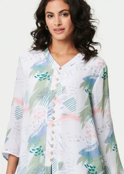 Izabel London Sage Abstract 3/4 Sleeve Relaxed Blouse