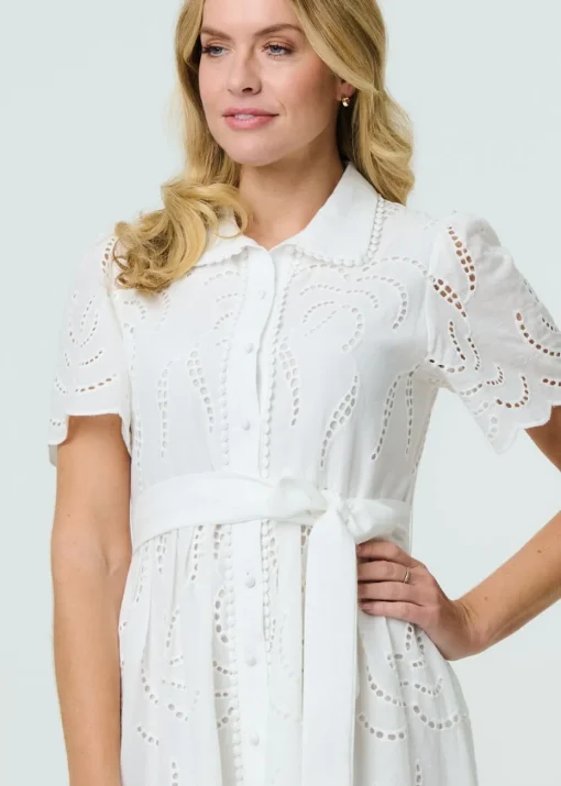 Izabel London White Broderie Anglaise Short Sleeve Midi Dress