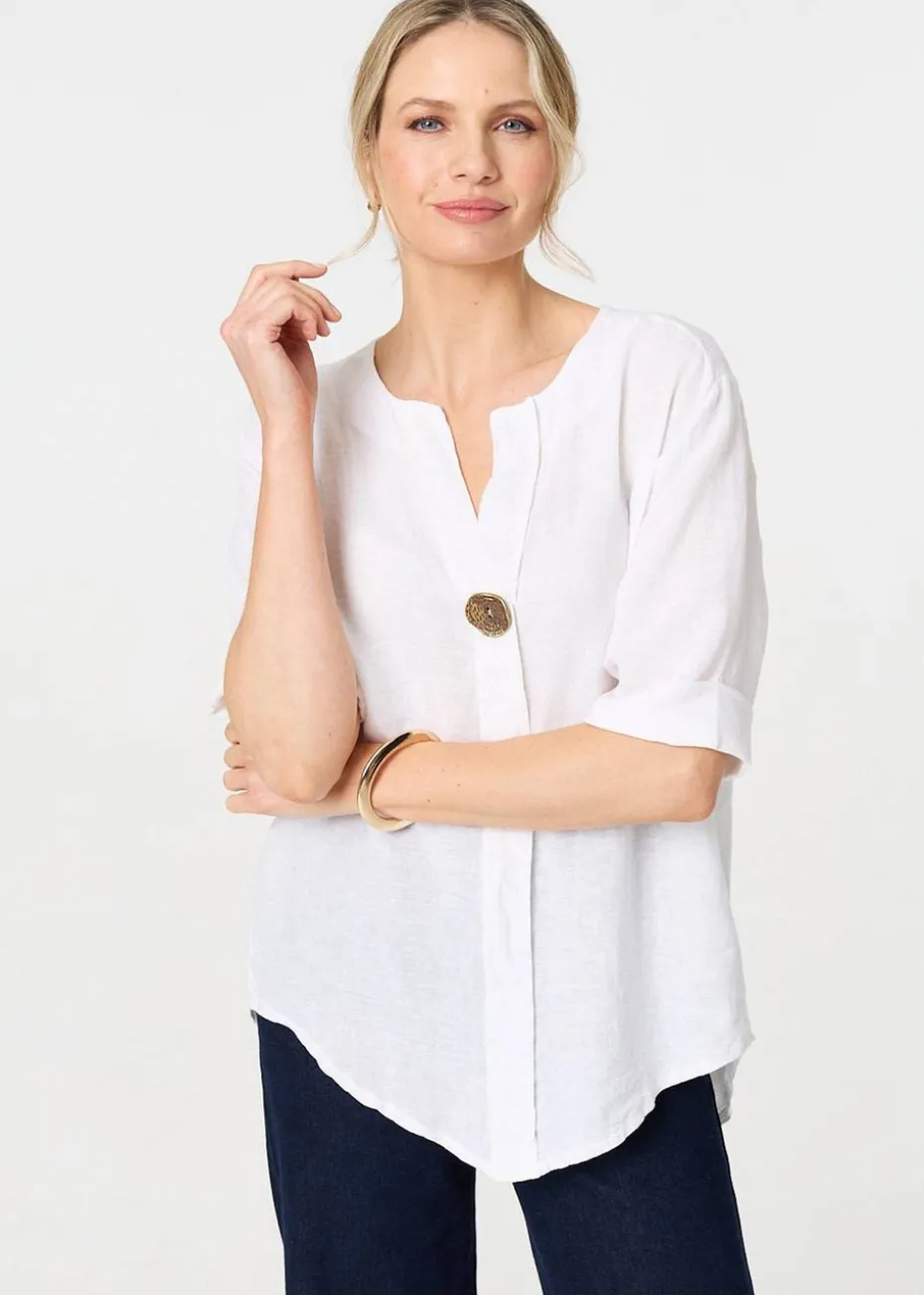 Izabel London White Button Detail V-Neck Blouse