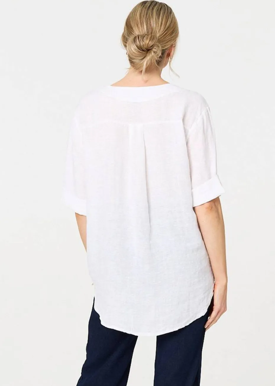 Izabel London White Button Detail V-Neck Blouse