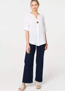 Izabel London White Button Detail V-Neck Blouse