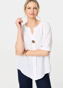 Izabel London White Button Detail V-Neck Blouse