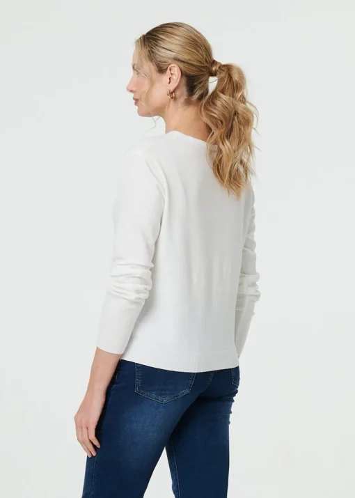 Izabel London White Cropped Button Up Slim Knit Cardigan