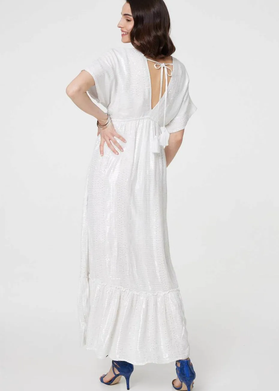 Izabel London White Dotty Empire Waist Kimono Maxi Dress