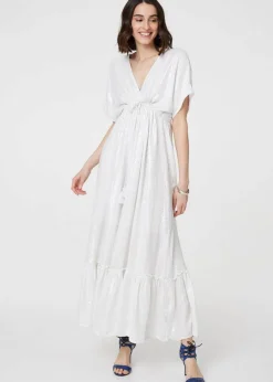 Izabel London White Dotty Empire Waist Kimono Maxi Dress