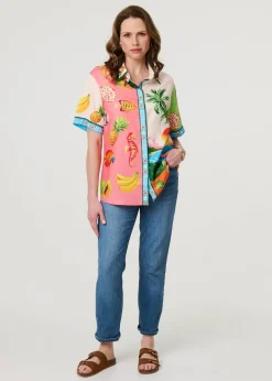 Izabel London White Tropical Print Short Sleeve Shirt