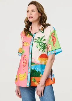 Izabel London White Tropical Print Short Sleeve Shirt