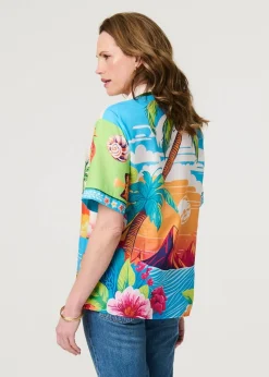 Izabel London White Tropical Print Short Sleeve Shirt