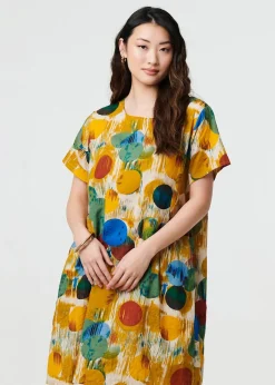 Izabel London Yellow Geo Print Short Sleeve Knee Length Dress