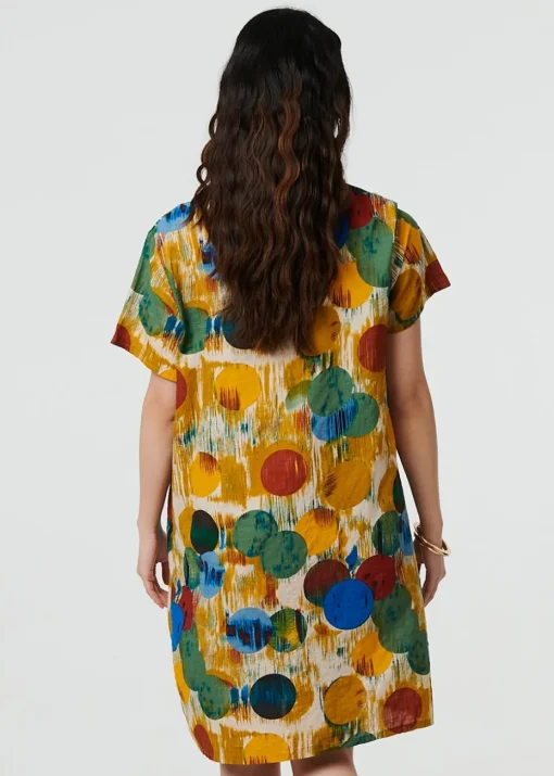 Izabel London Yellow Geo Print Short Sleeve Knee Length Dress
