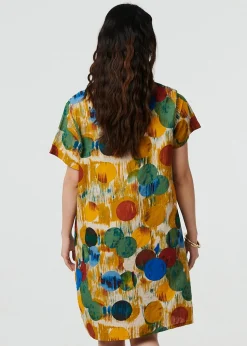Izabel London Yellow Geo Print Short Sleeve Knee Length Dress