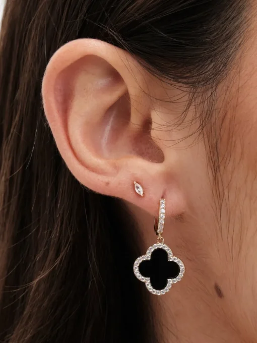 Jon Richard Gold Plated and Jet Clover Huggie Earrings