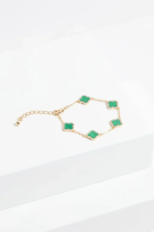 Jon Richard Gold Plated Cubic Zirconia Malachite Clover Bracelet