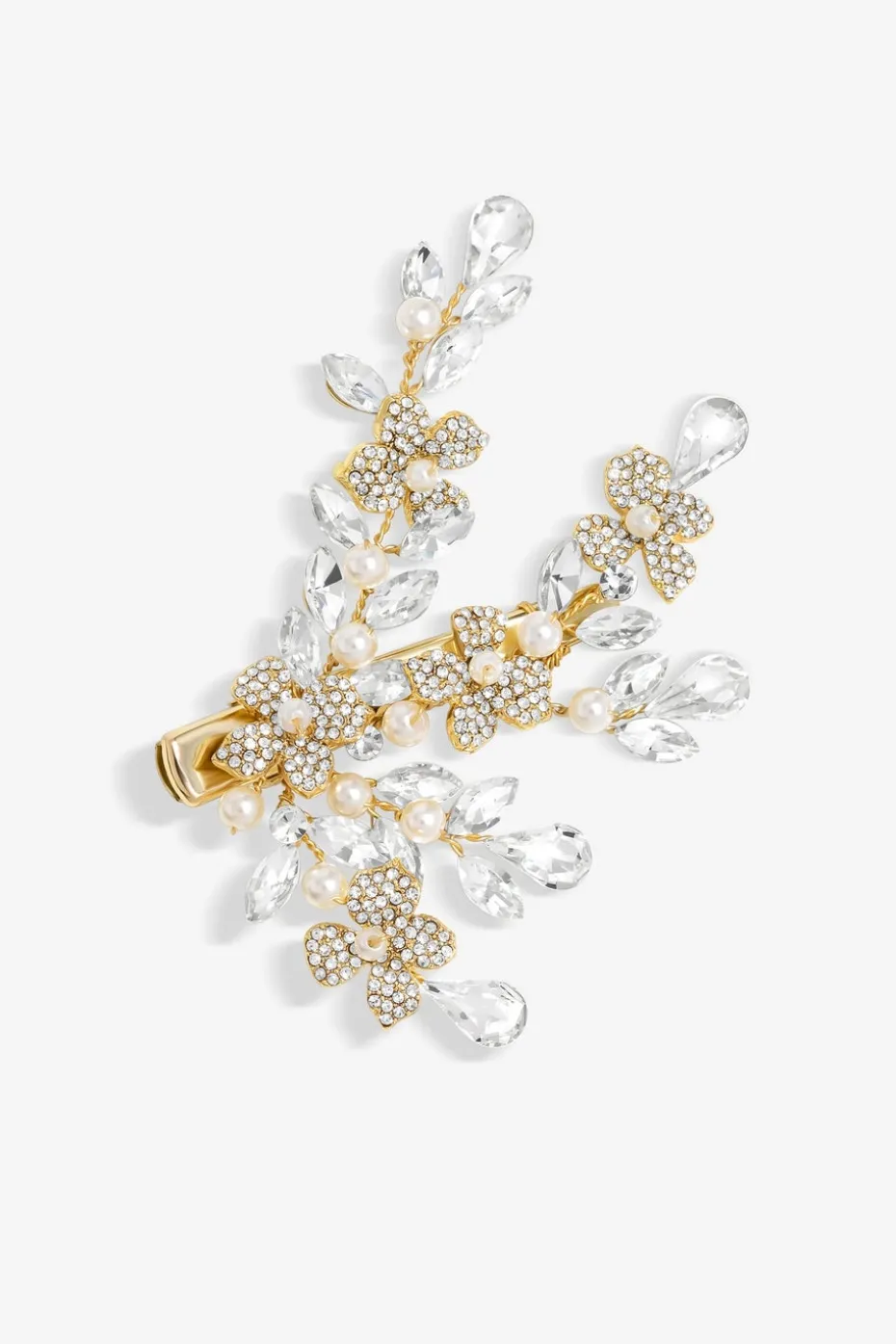 Jon Richard Gold Plated Crystal Spray Floral And Pearl Embellished Hair Slide