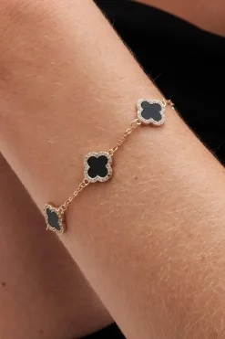 Jon Richard Gold Plated Jet Enamel Clover Bracelet