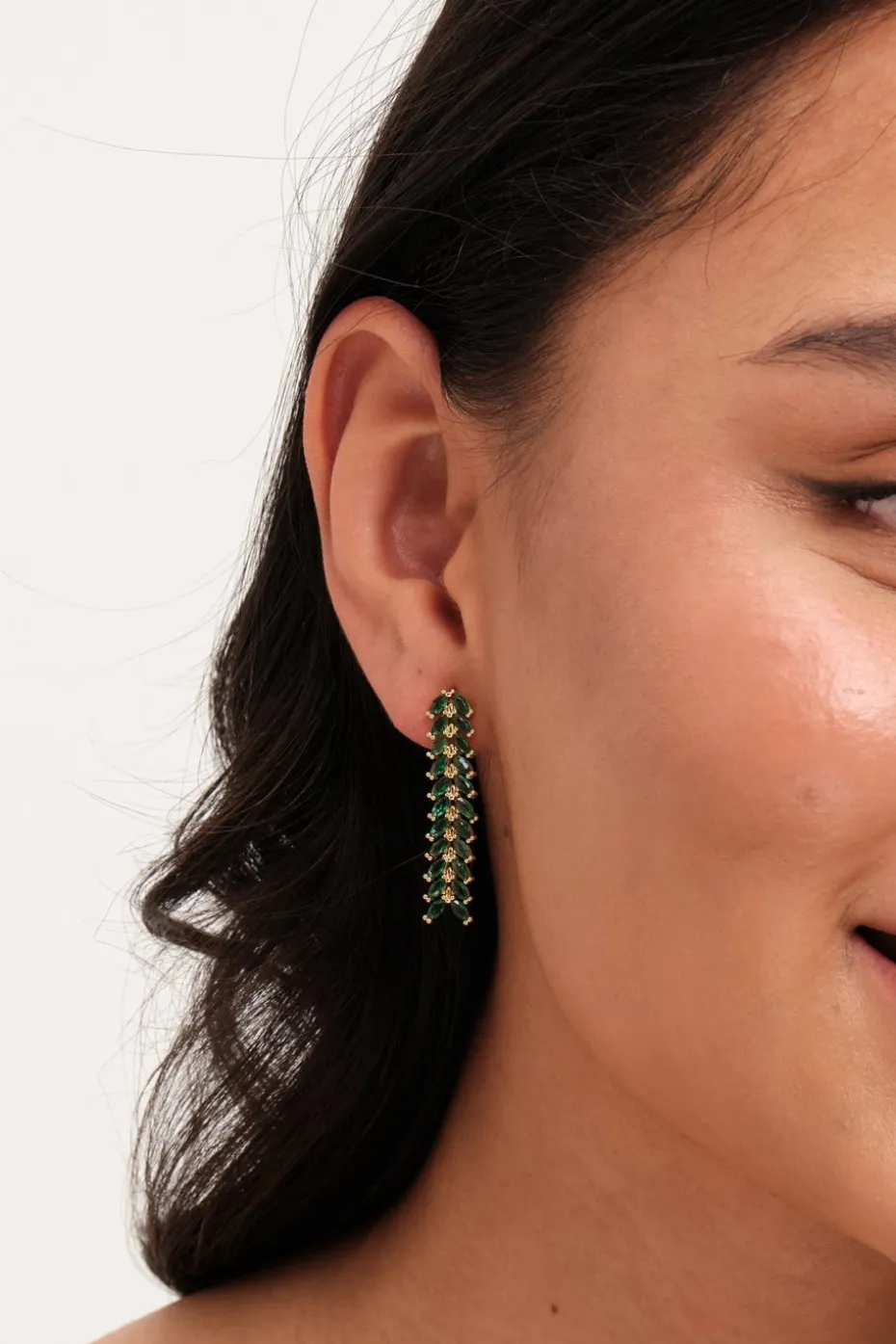 Jon Richard Gold Plated Linear Green Leaf Earrings