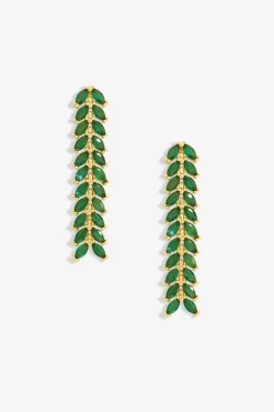 Jon Richard Gold Plated Linear Green Leaf Earrings