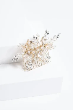 Jon Richard Gold Plated Pearl And Crystal Floral Comb