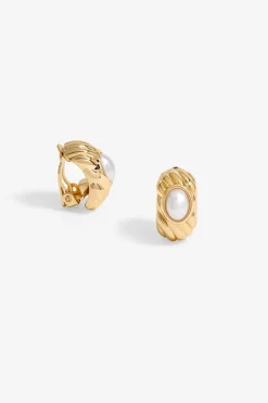 Jon Richard Gold Plated Ridge Pearl Clip Earrings