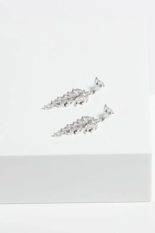 Jon Richard Rhodium Plated Cubic Zirconia Leaf Drop Earrings