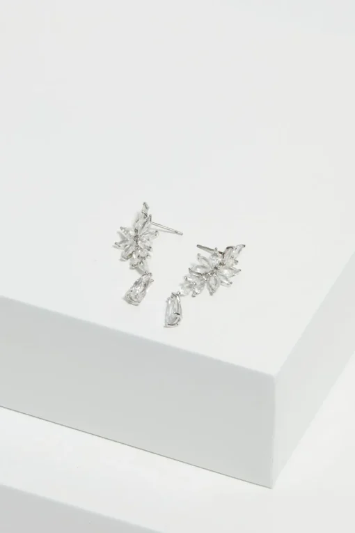 Jon Richard Rhodium Plated Cubic Zirconia Floral Drop Earrings