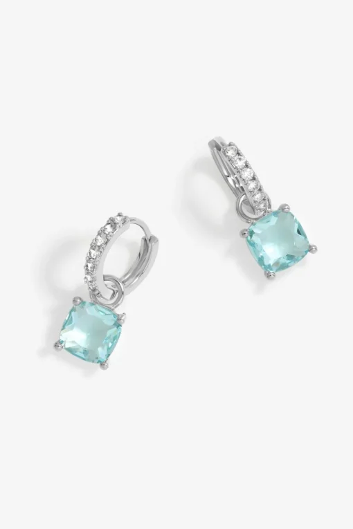 Jon Richard Rhodium Plated & Aqua Huggie Earrings