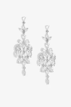 Jon Richard Rhodium Plated Cubic Zirconia Floral Statement Earrings