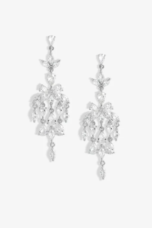 Jon Richard Rhodium Plated Cubic Zirconia Floral Statement Earrings