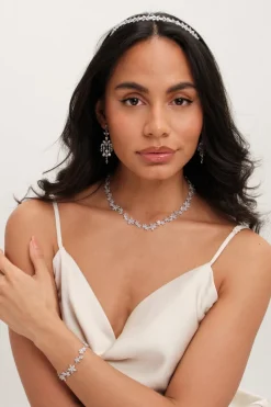 Jon Richard Rhodium Plated Cubic Zirconia Floral Statement Earrings