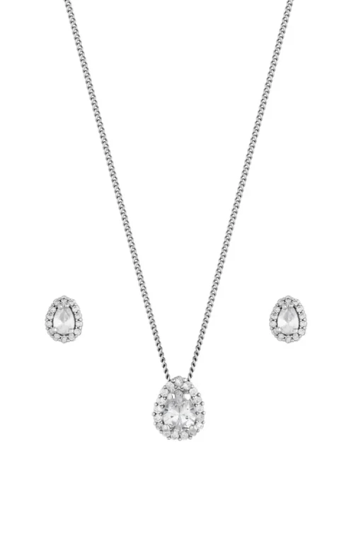 Jon Richard Rhodium Plated Cubic Zirconia Pear Stone Set - Gift Boxed