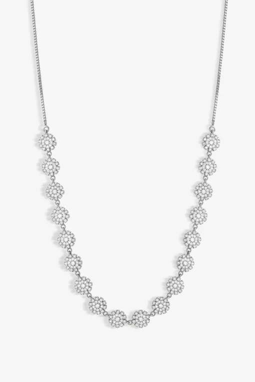 Jon Richard Rhodium Plated Cubic Zirconia Mini Flower Adjustable Necklace