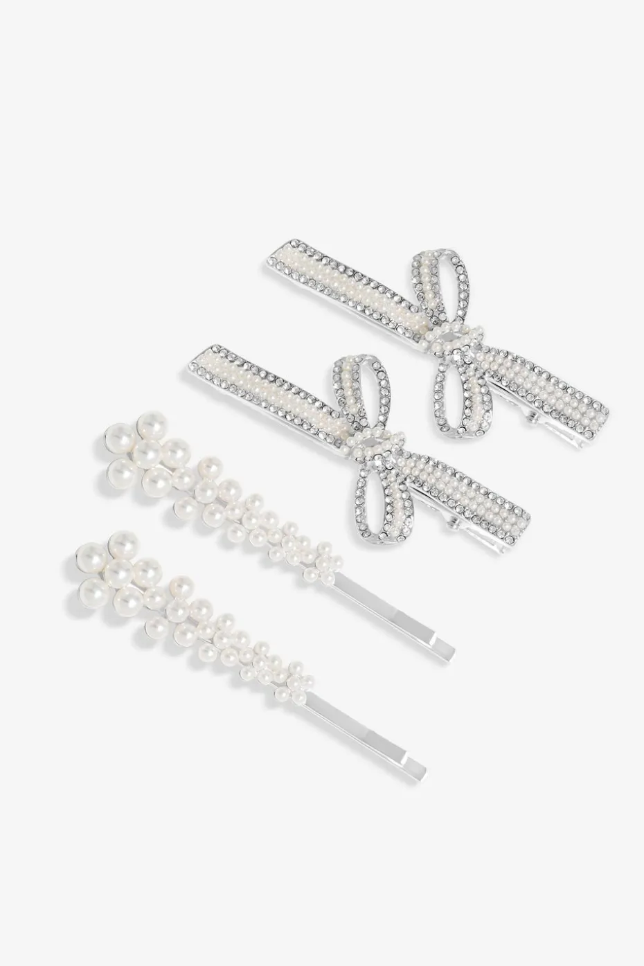 Jon Richard Silver Plated Pearl Bow & Floral Hair Slides Pack Of 4