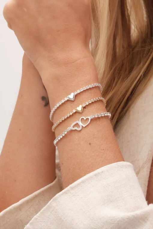 Jon Richard Silver Plated Polished & Crystal Linked Heart Toggle Bracelet