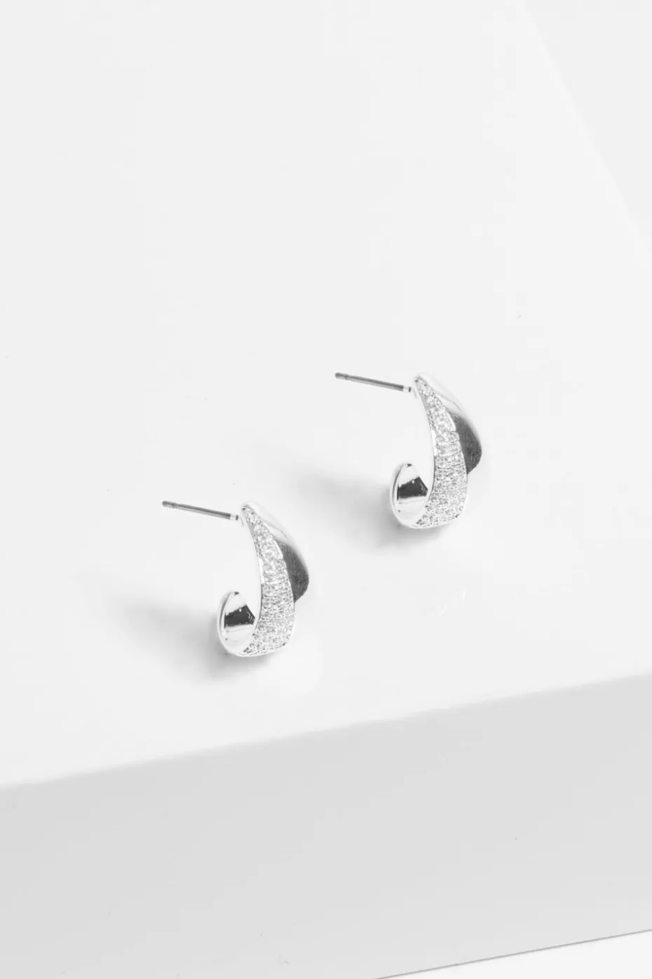 Jon Richard Silver Plated Micro Pave & Polished Hoops