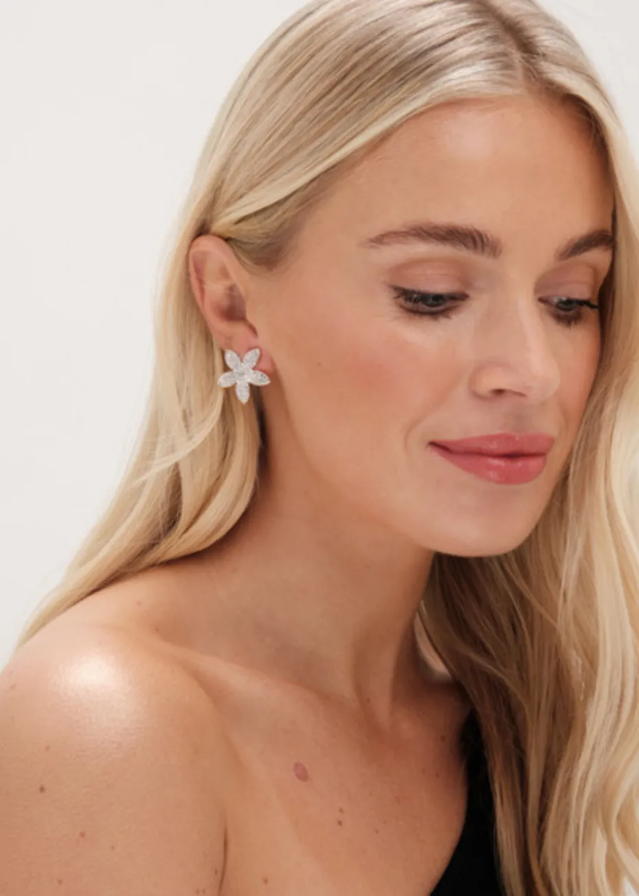 Jon Richard Silver Plated Pave Floral Earrings