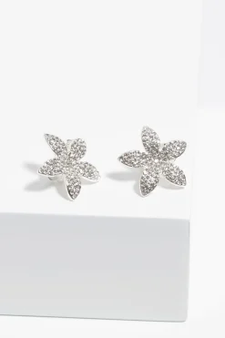 Jon Richard Silver Plated Pave Floral Earrings