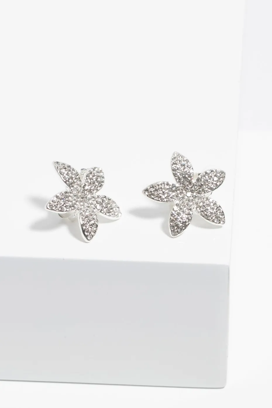 Jon Richard Silver Plated Pave Floral Earrings