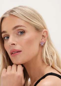 Jon Richard Silver Plated & Lavender Floral Earrings