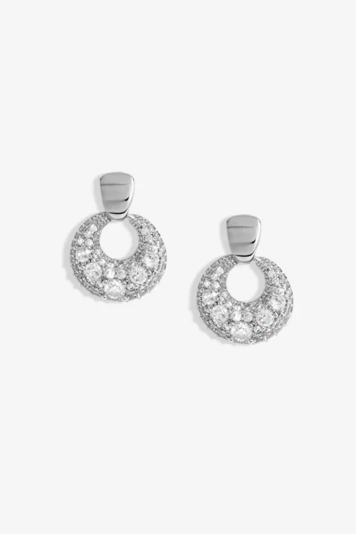 Jon Richard Silver Plated Polished & Micro Pave Door Knocker Earrings