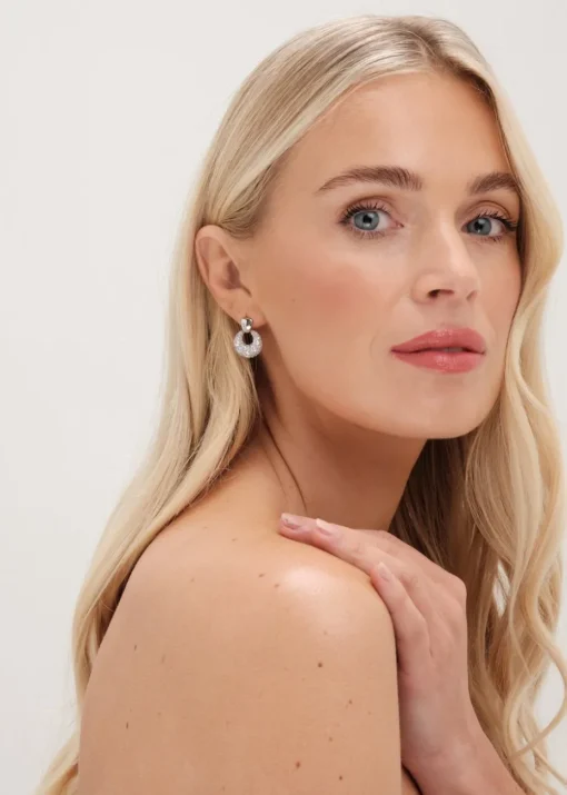 Jon Richard Silver Plated Polished & Micro Pave Door Knocker Earrings
