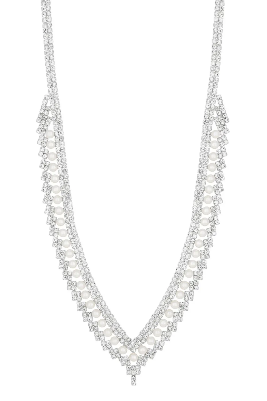 Jon Richard Silver Plated Pearl And Crystal V Necklace