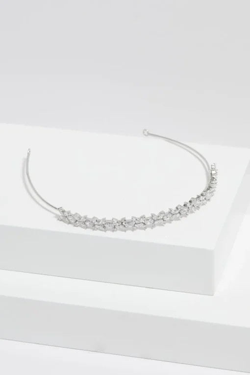 Jon Richard Silver Plated Crystal Floral Single Row Headband