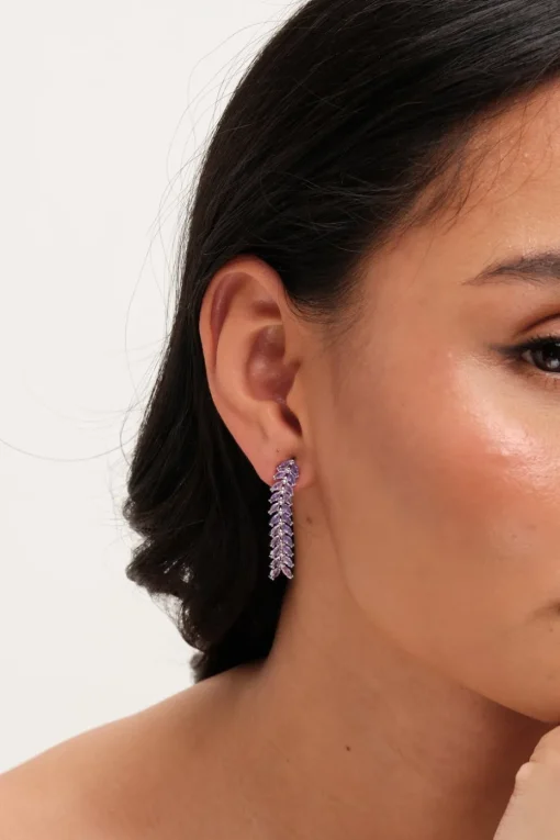 Jon Richard Silver Rhodium Plated Lavender Leaf Earrings