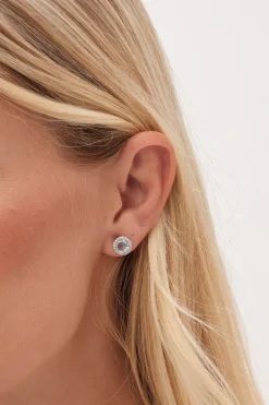 Jon Richard Silver Rhodium Plated & Aqua Stud Earrings