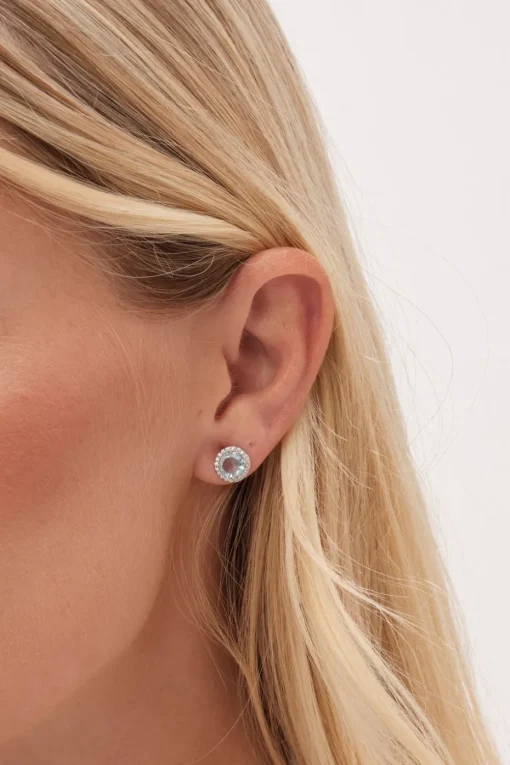 Jon Richard Silver Rhodium Plated & Aqua Stud Earrings