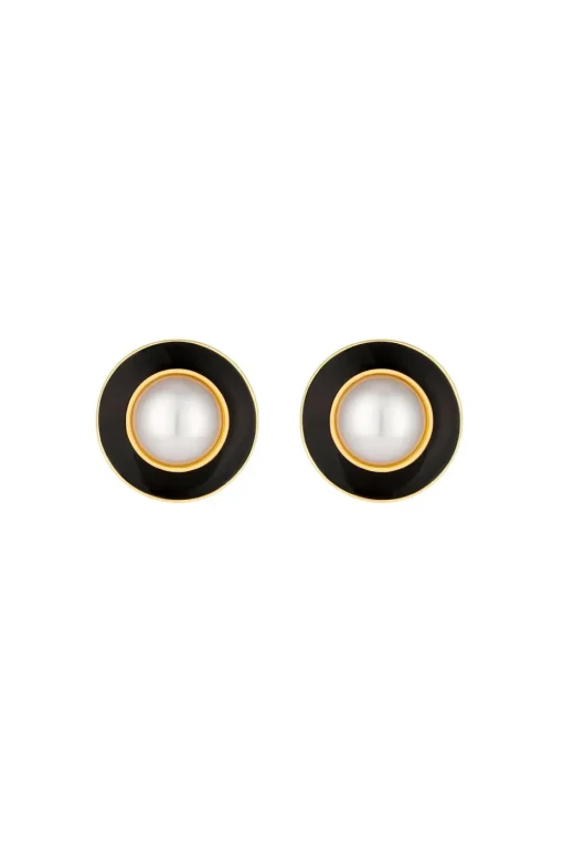 Jon Richard Vintage Inspired Gold Plated Pearl And Enamel Clip Earrings