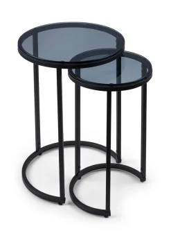 Julian Bowen Black Round Nesting Side Tables Smoked Glass (55  x 40 x 40cm)