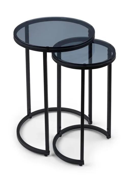 Julian Bowen Black Round Nesting Side Tables Smoked Glass (55  x 40 x 40cm)