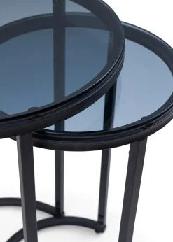 Julian Bowen Black Round Nesting Side Tables Smoked Glass (55  x 40 x 40cm)