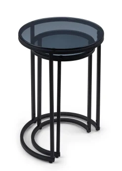 Julian Bowen Black Round Nesting Side Tables Smoked Glass (55  x 40 x 40cm)